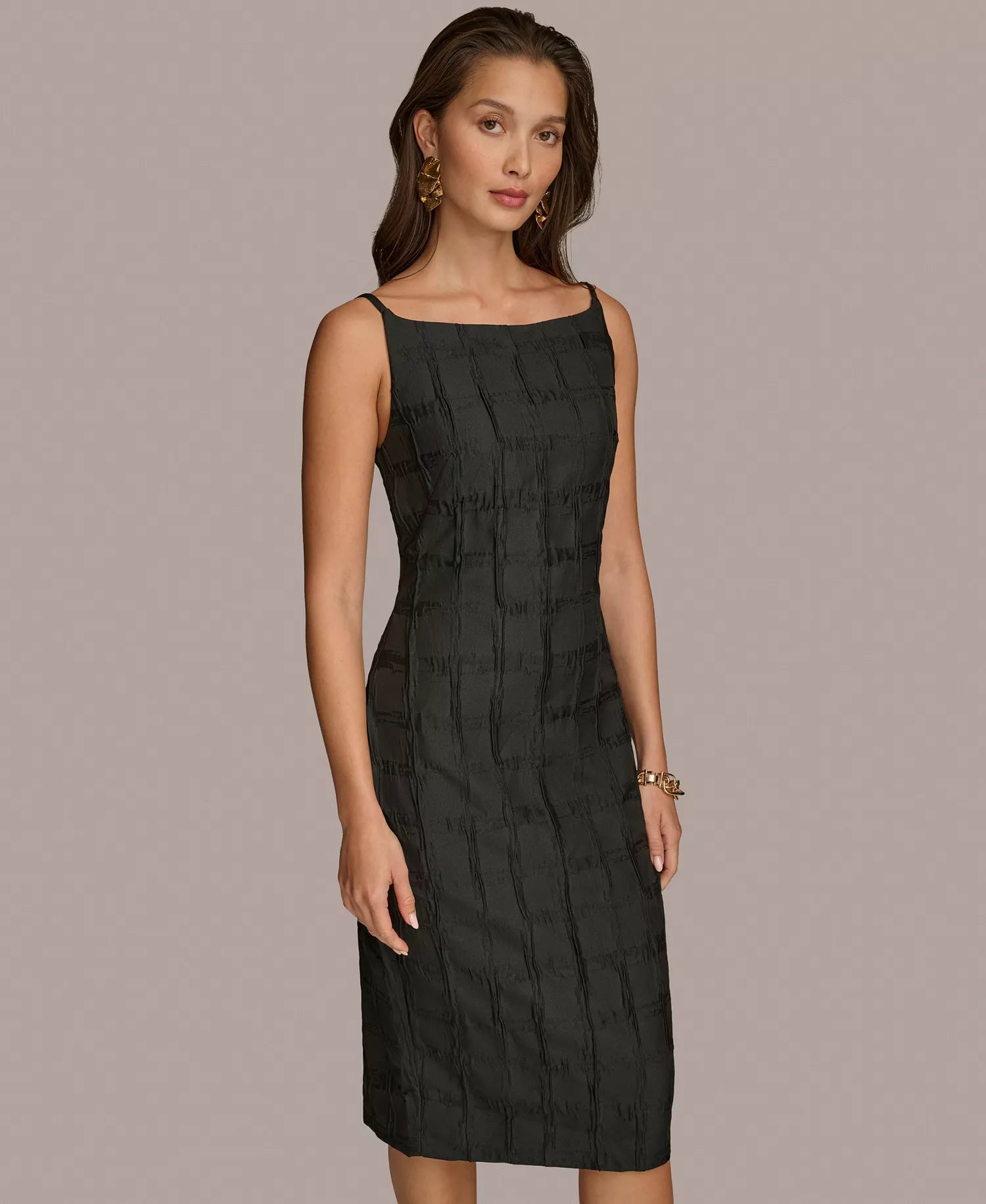 Donna Karan New York – Vestido Jacquard Sheath Negro
