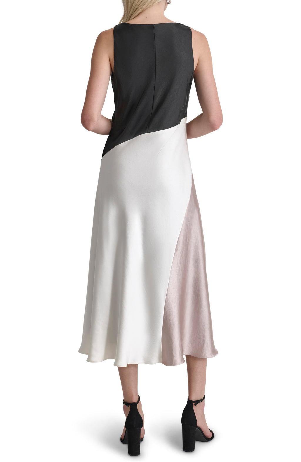 DKNY Womens Satin Colorblocked Slip Dress Black Cloud Eggshell