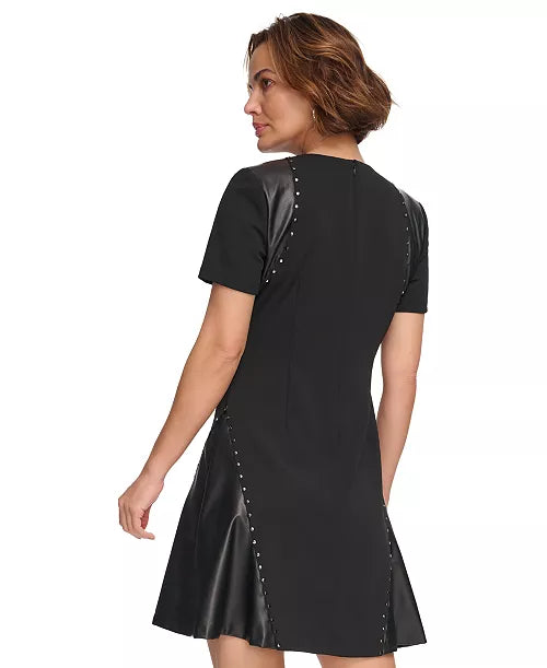 DKNY Womens Asymmetric Metallic-Dot Dress Black