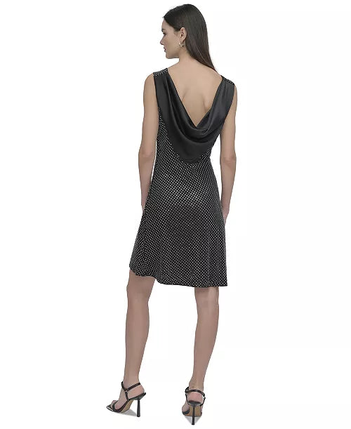 DKNY Womens Embellished Cowl-Back Fit & Flare Dress Black 2