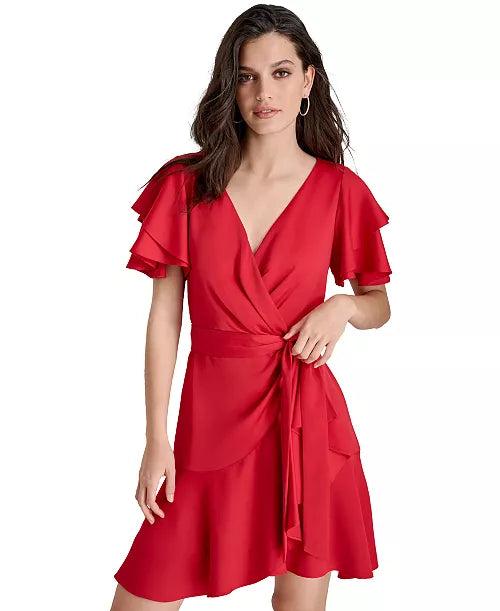 DKNY Vestido Satén Fit & Flare con Mangas Flutter