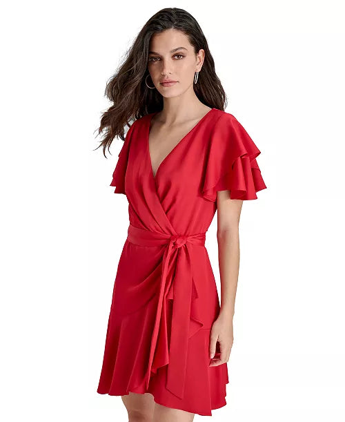 DKNY Vestido Satén Fit & Flare con Mangas Flutter