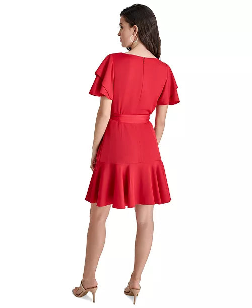 DKNY Vestido Satén Fit & Flare con Mangas Flutter
