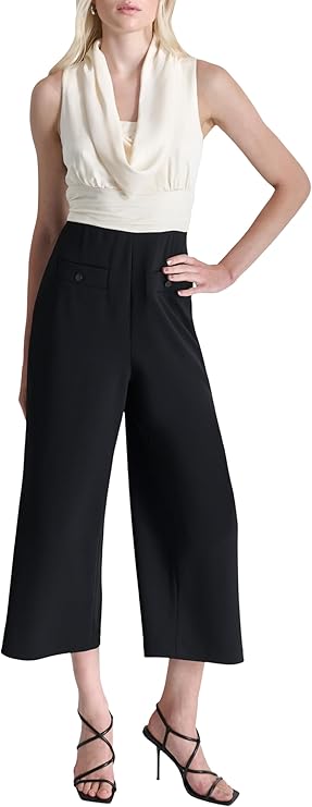 DKNY Jumpsuit Cropped de Pierna Ancha con Cuello Cowl