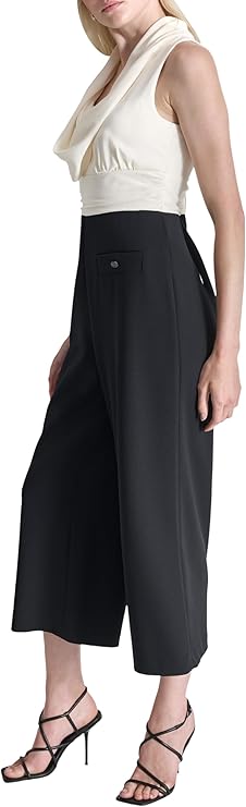 DKNY Jumpsuit Cropped de Pierna Ancha con Cuello Cowl