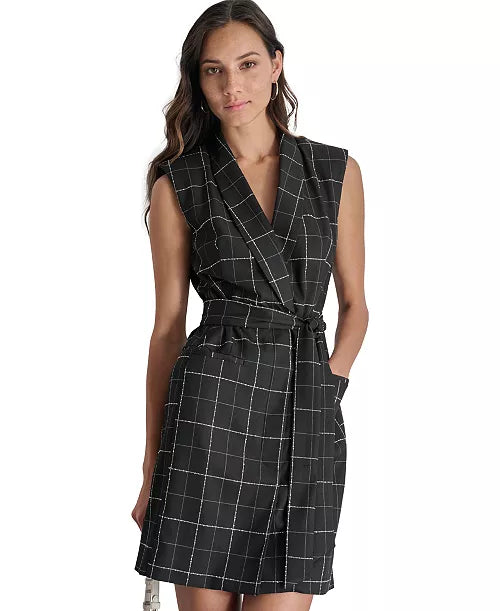 DKNY Vestido Blazer a Cuadros con Cinturón