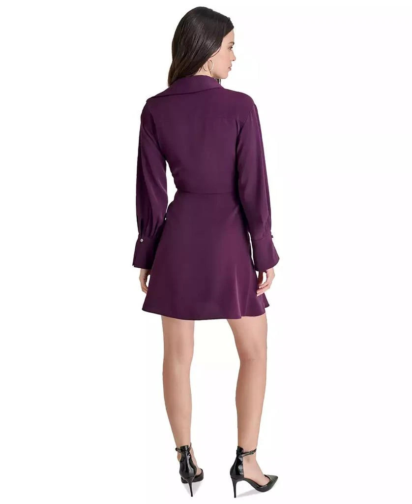 DKNY Vestido Mini Faux-Wrap con Cuello Solapa — Color Raisin